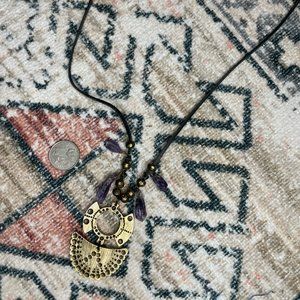 Free People amethyst, brass, suede pendant necklace